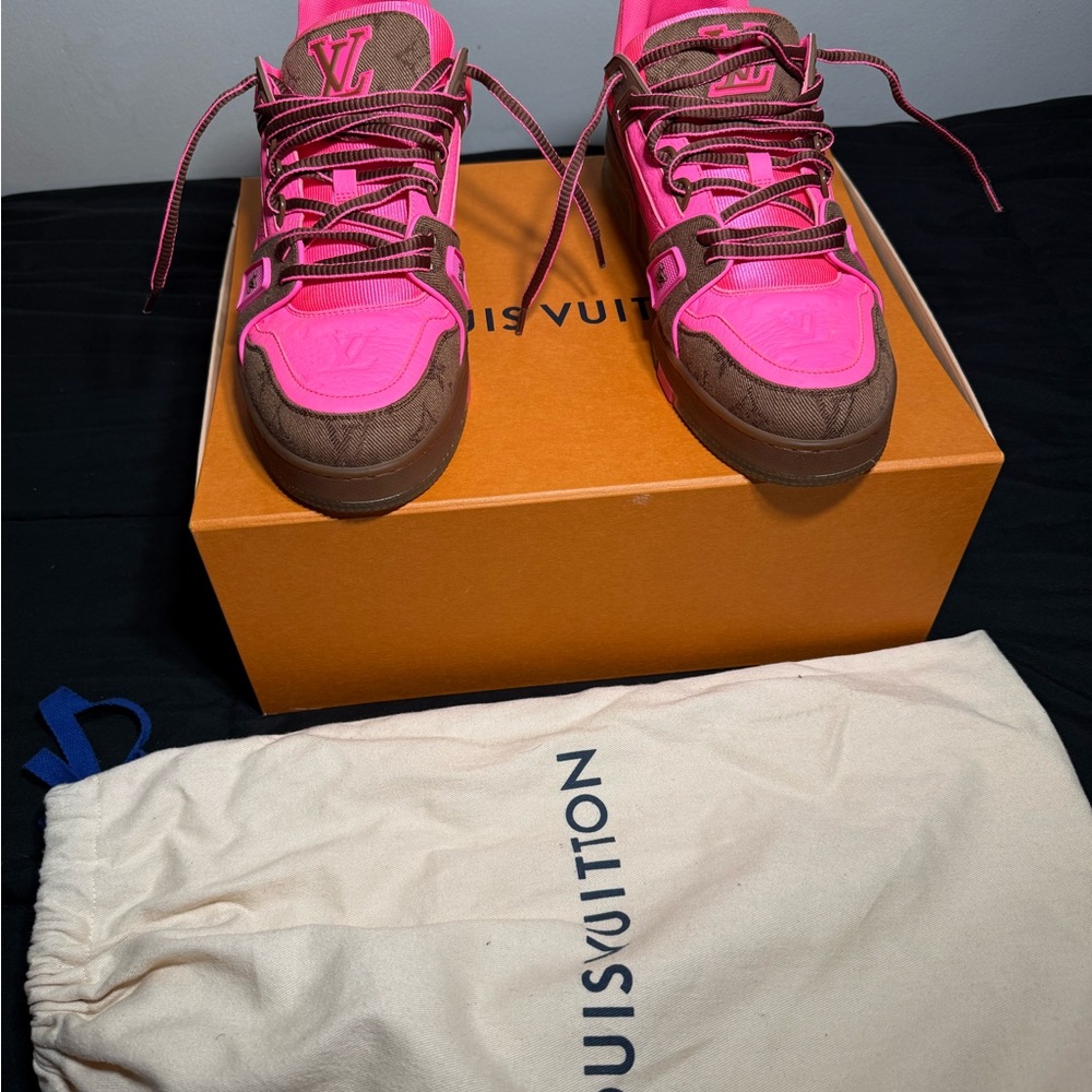 Louis Vuitton Neon Pink and Brown Sneakers